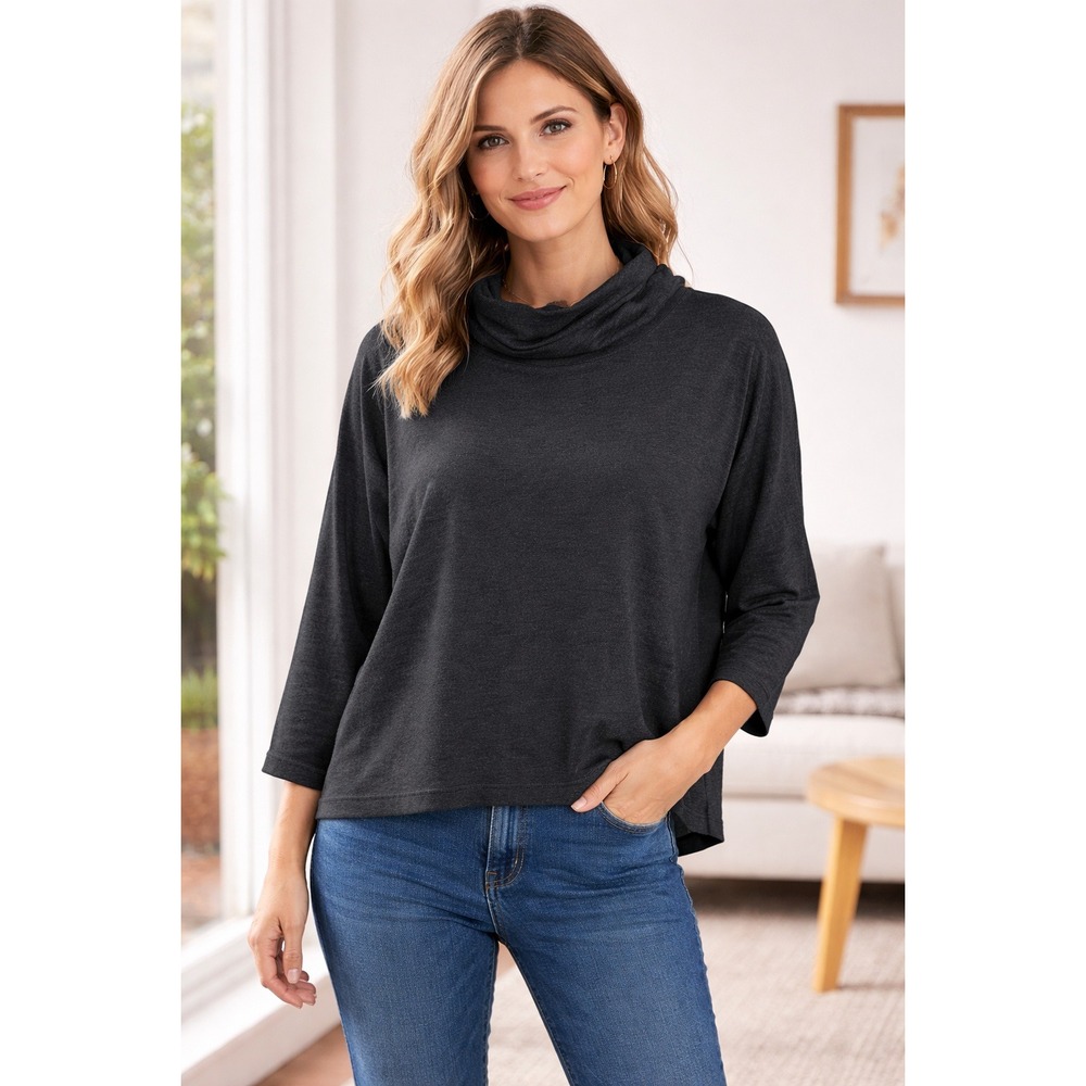 J Jill Womens 4X Dark Gray Turtleneck Long Sleeve Cropped Top